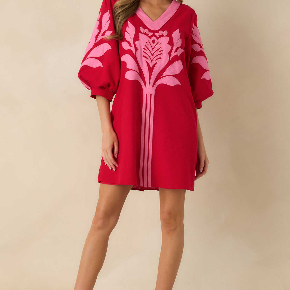 red and pink short dress Red Cottagecore Gingham Summer Mini Dress: Rosetta Cherry Gingham / XSmall