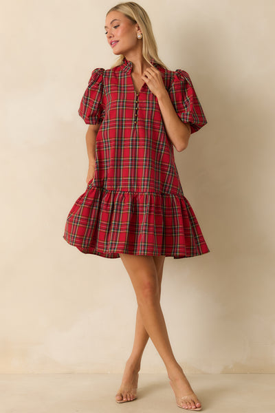 plaid mini dress Red - Holiday Dresses Size:1XL(16W-18W) Women High Low Dresses Homecoming Dresses in Denver, This garment fits true