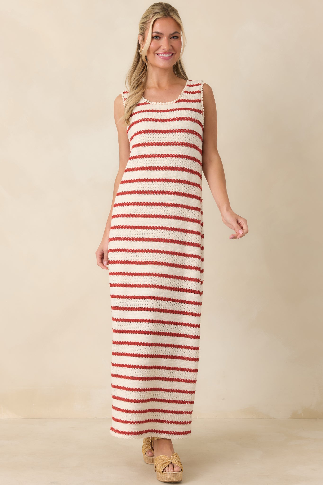 Worth Talking About Red & Ivory Stripe Knit Sleeveless Maxi Dress Worth Talking About Red & Ivory Stripe Knit Sleeveless Maxi Dress