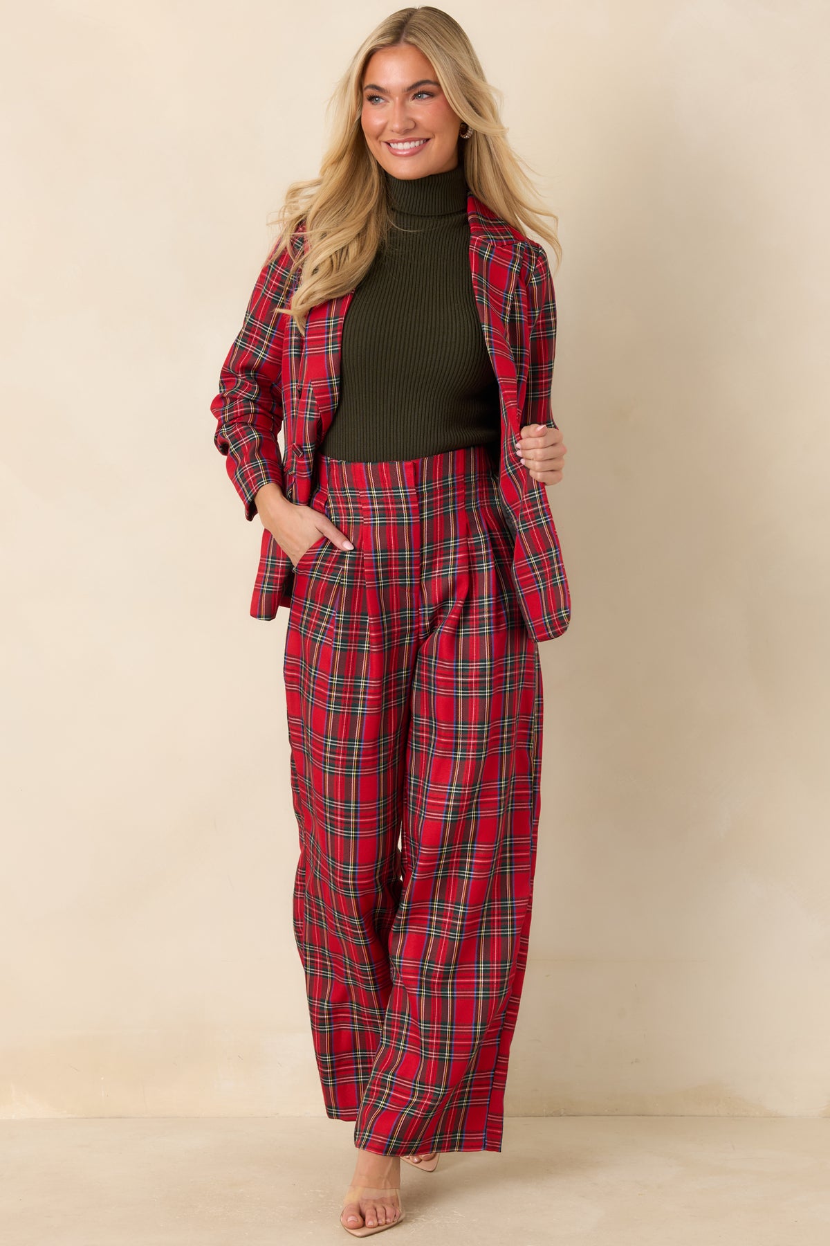 On the Good List Red Tartan Plaid Pleated Wide Leg Pants | Red Dress