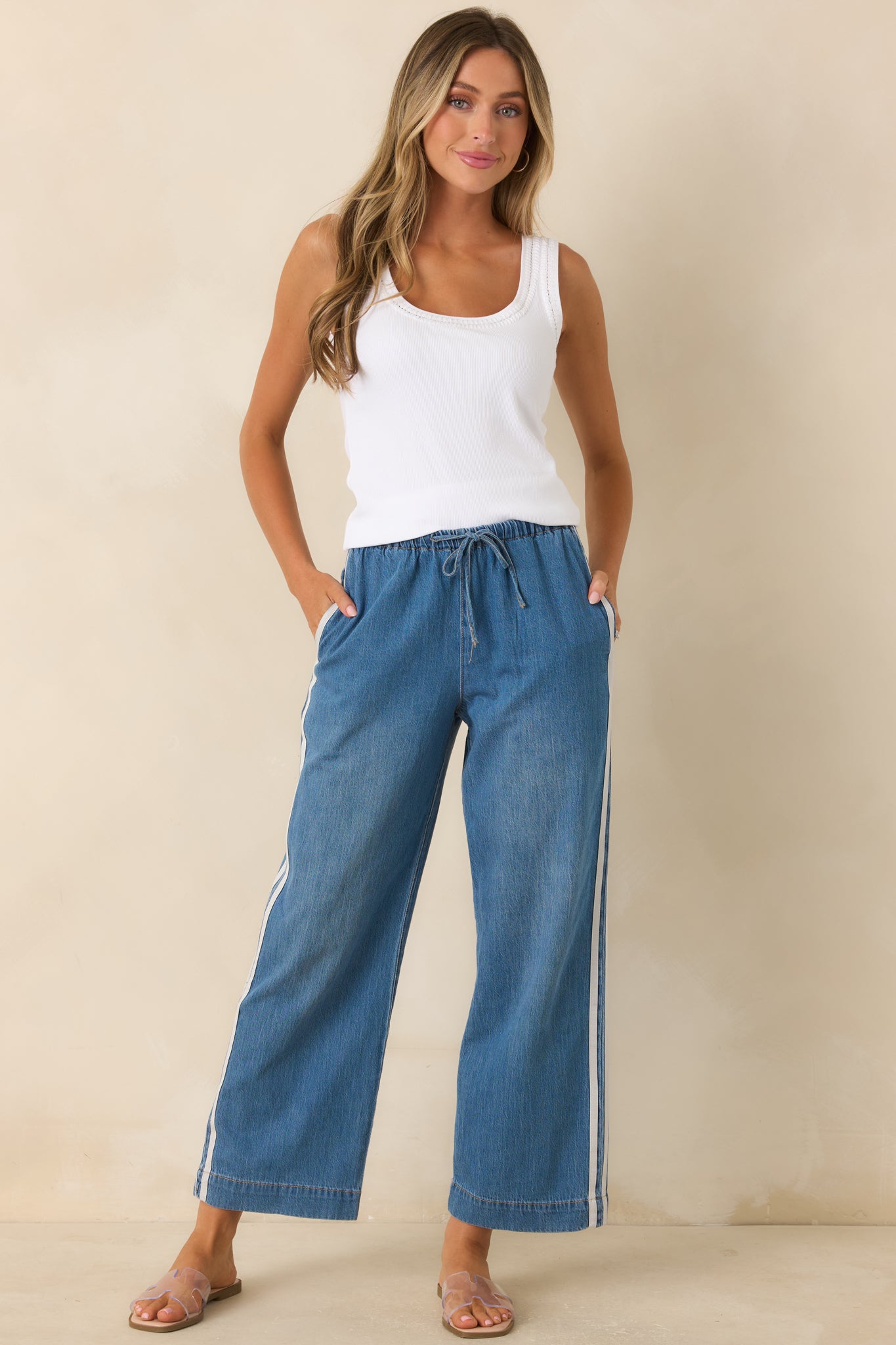 The Sidelines Medium Wash Cotton Denim Track Pants | Z Supply