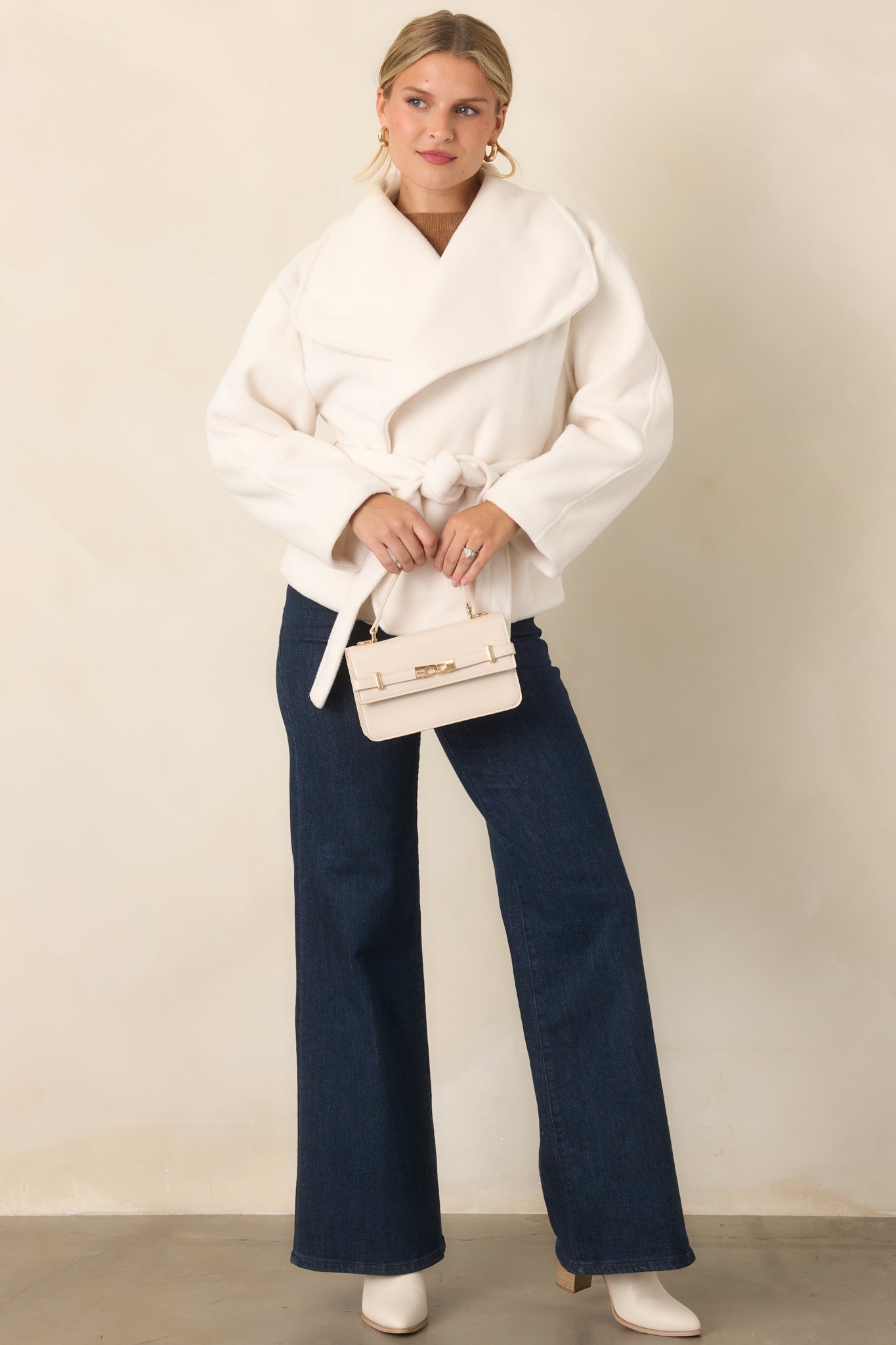 Nicole Ivory Plush Tie Belt Wrap Jacket | Elevator Disco