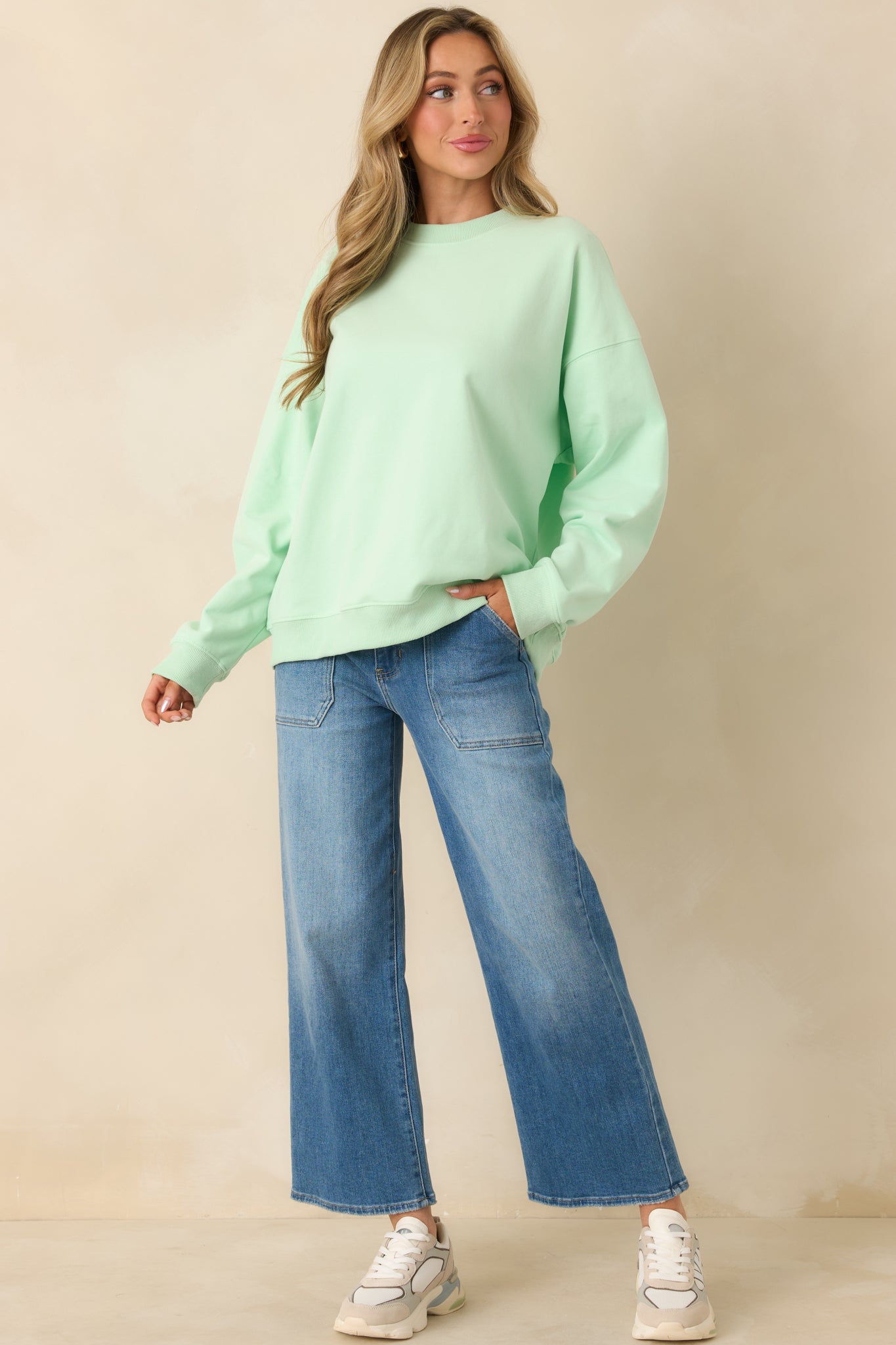 Mint Green Crewneck Sweatshirt - All Tops | Red Dress