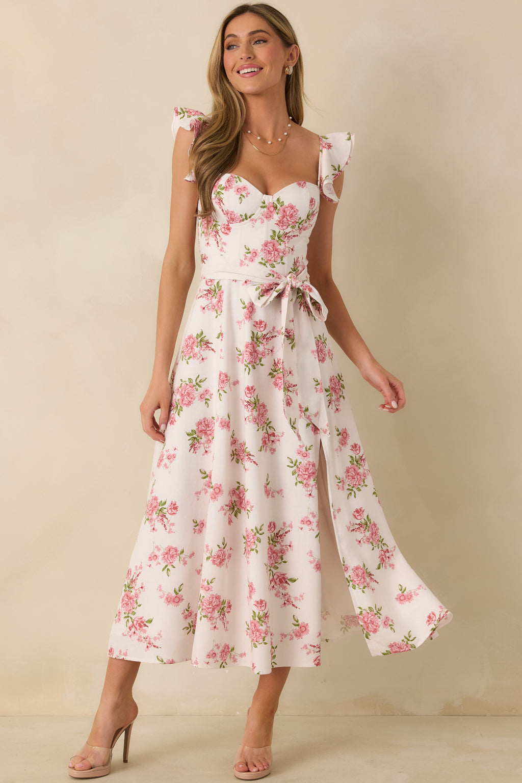 Rose Pink Floral Bustier Maxi Dress - All Dresses