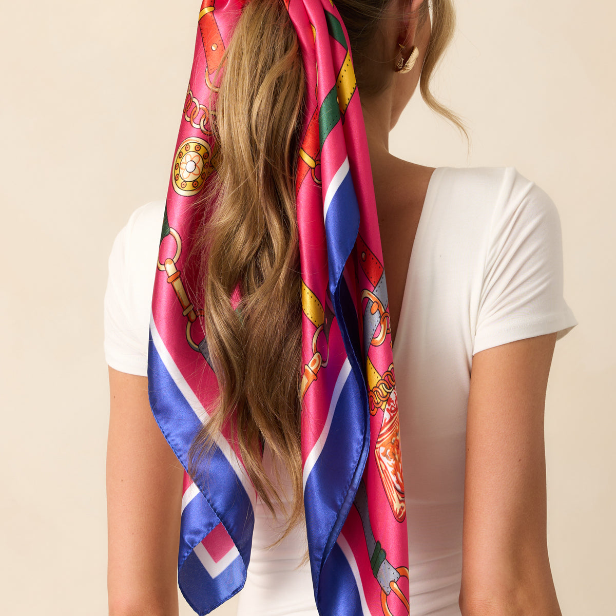 Fuchsia Multi Print Satin Scarf - All Accessories | Red Dress