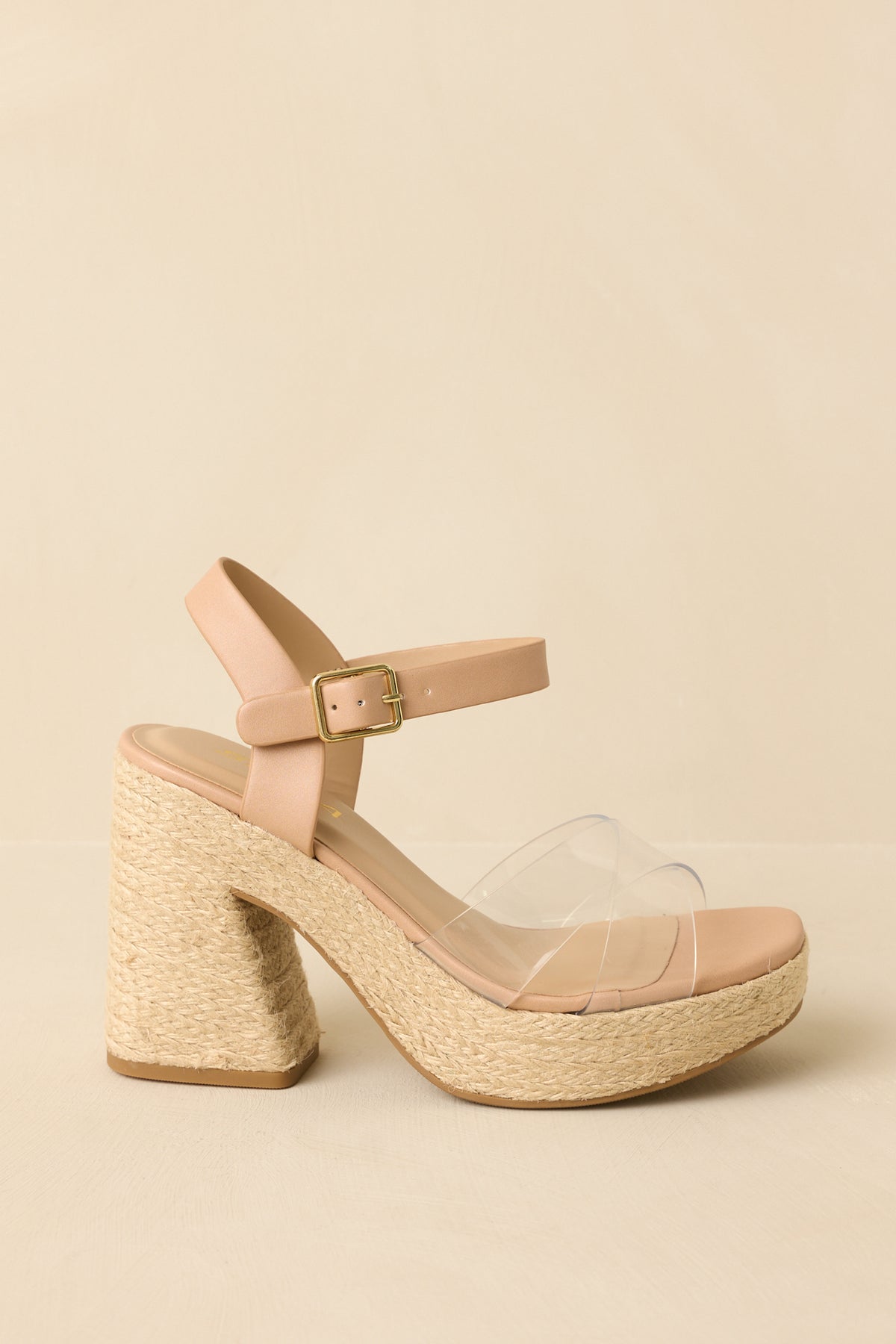 Natural Raffia Clear Strap Block Heel Platform Sandals - All Shoes ...