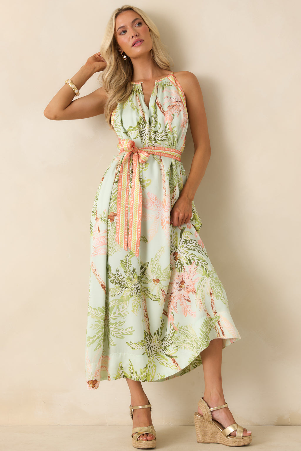 Women's Cabana Morning Seafoam Green Palm Print Maxi Dress | Size: Xs