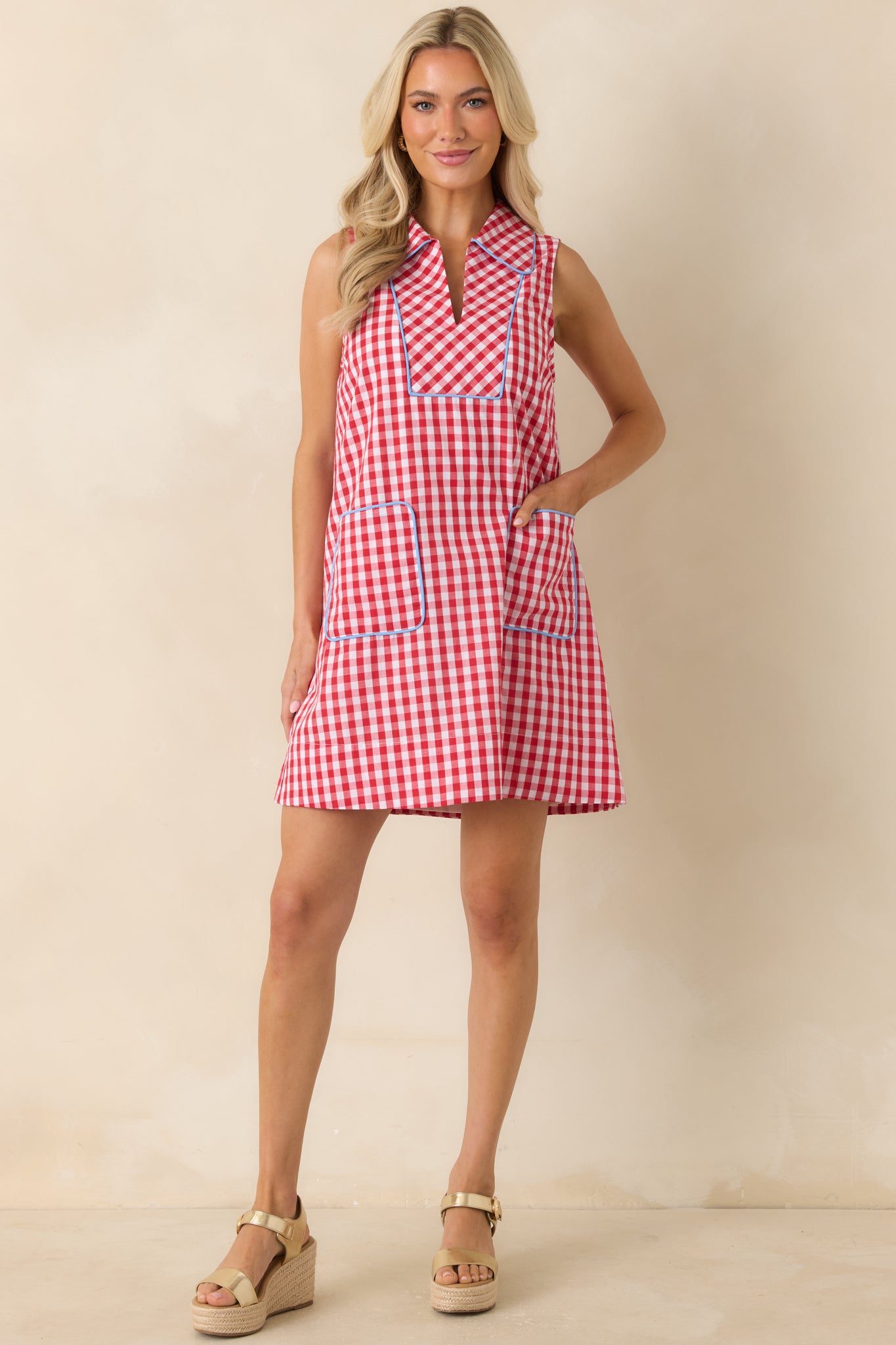 red and white checkered mini dress Red Gingham Dress for Women