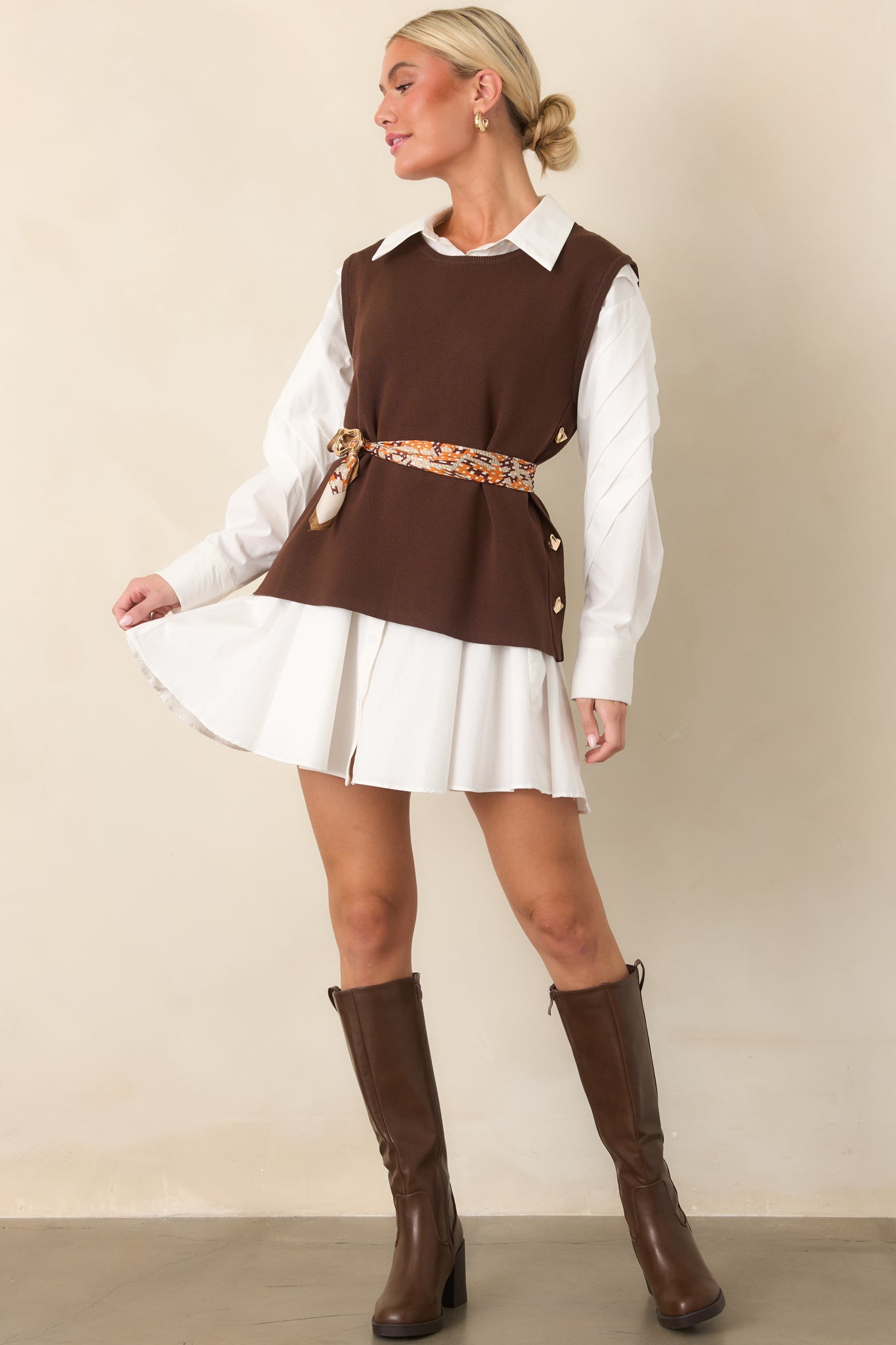 Margin Notes Chocolate Brown Knit Sleeveless Sweater Top | Entro