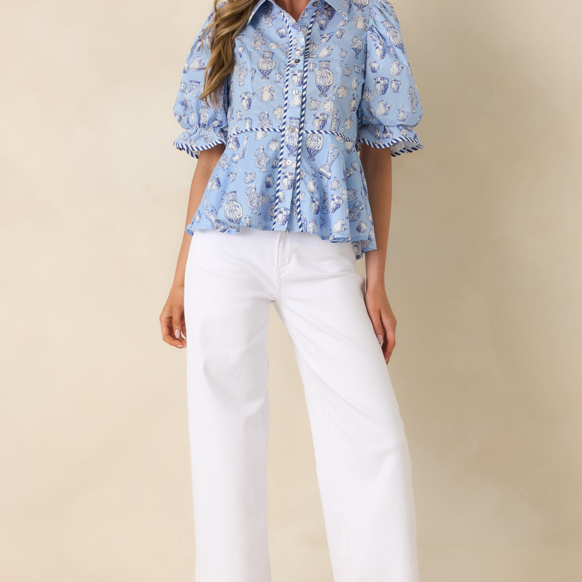 dress blue blouse Red | Toile Print Cotton Puff Sleeve SFSSafetyStock0 Velvet Dress With Gold Color:Light Blue Feather Machine wash cold