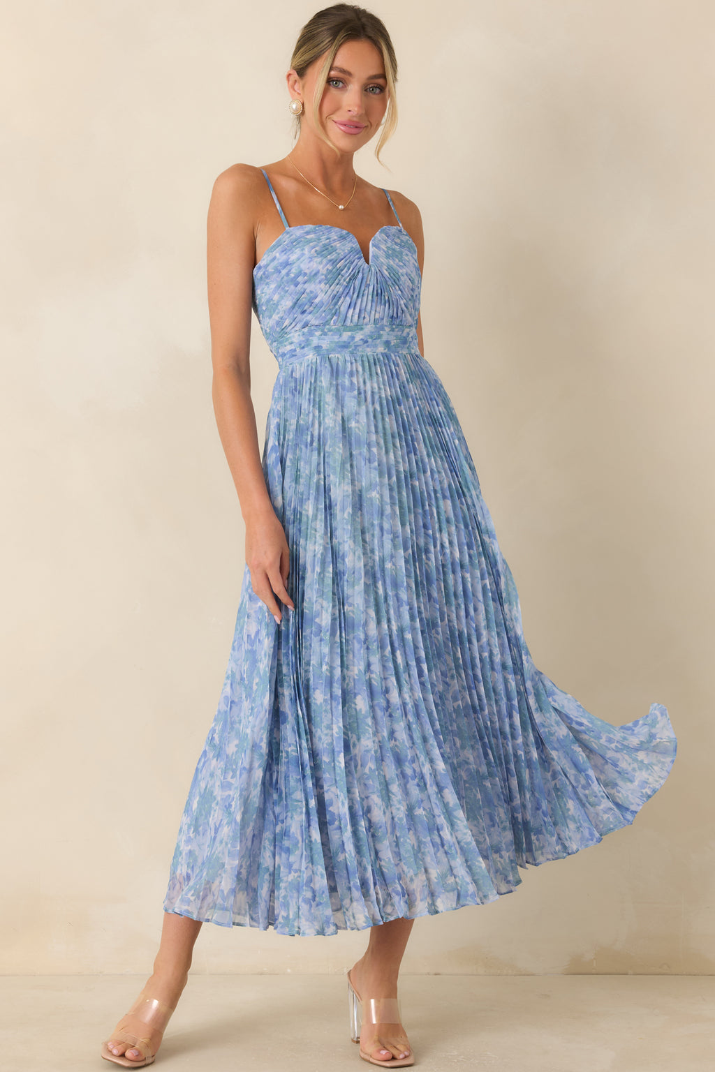 ASTR the Label | Bayley Floral Pleated Maxi Dress in Blue Floral