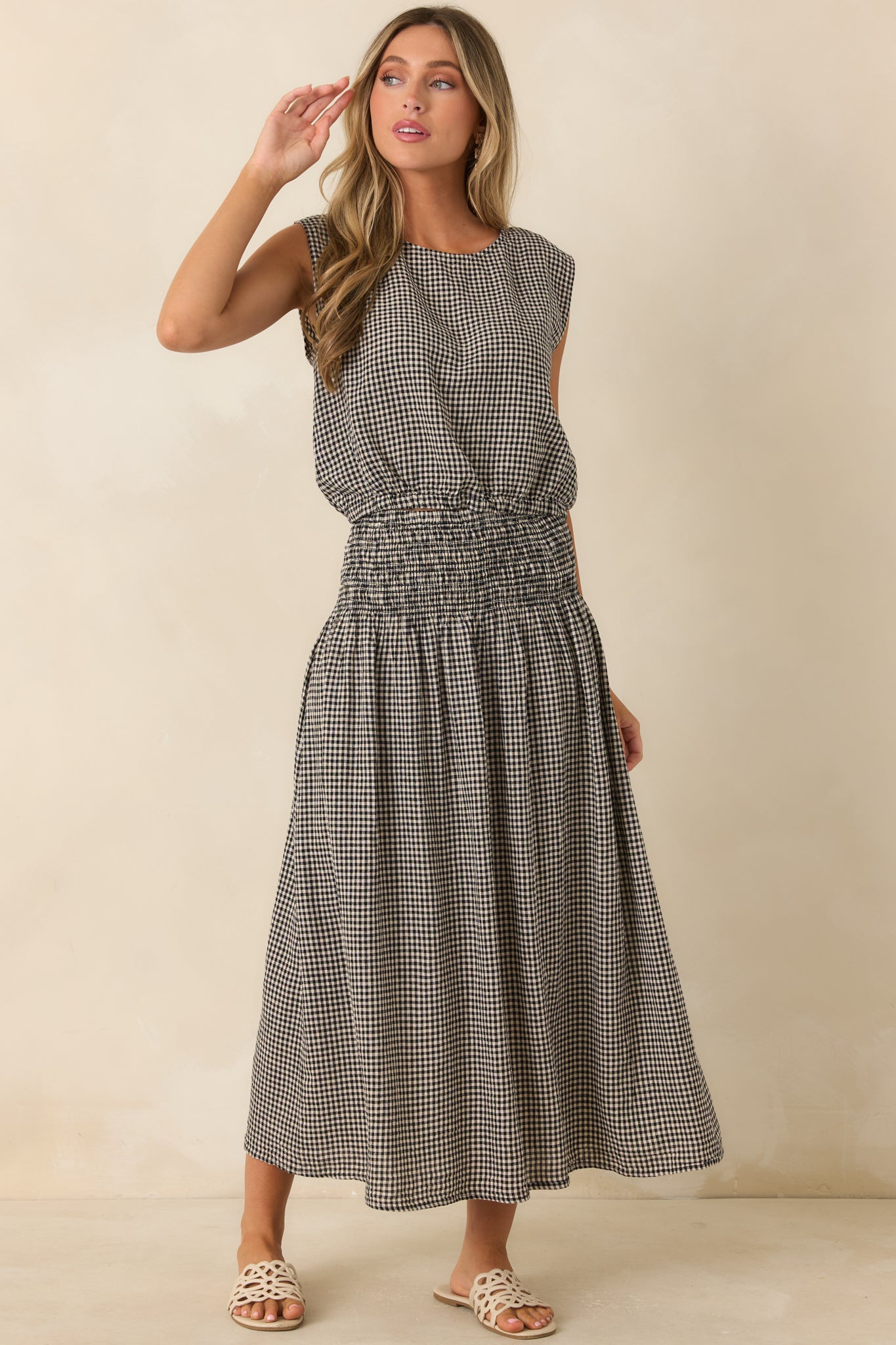 Soft linen blend skirt showcasing an elegant maxi length and effortless flowing movement.