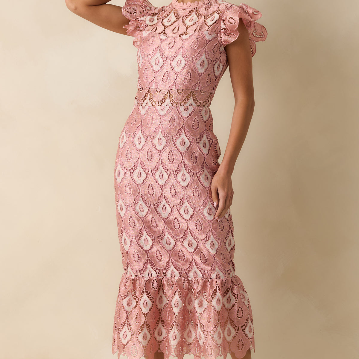 Laced In Compliments Soft Pink Lace Short Sleeve Maxi Dress