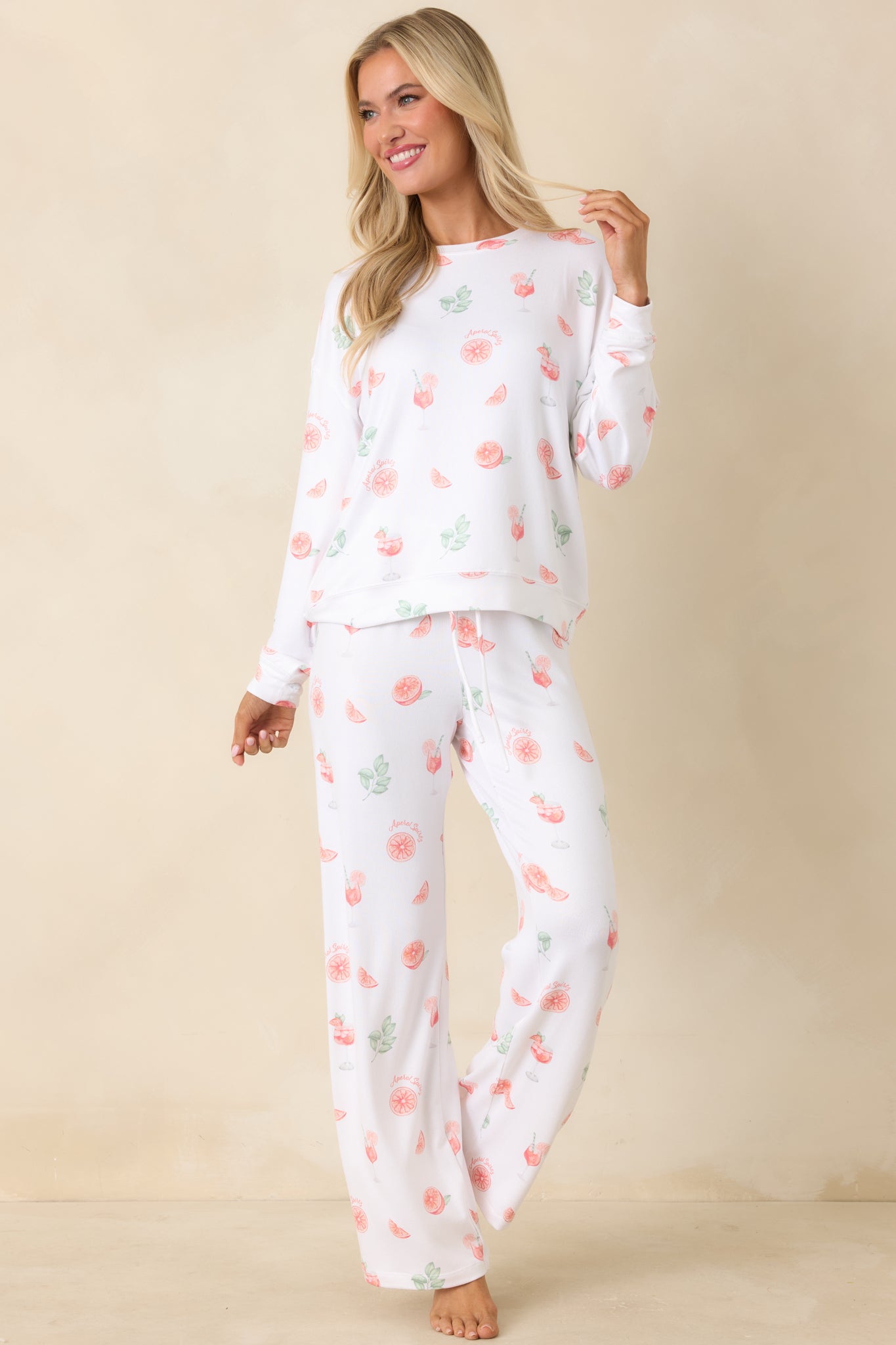 Z Supply White Spritz Long Sleeve Pajama Top | Red Dress