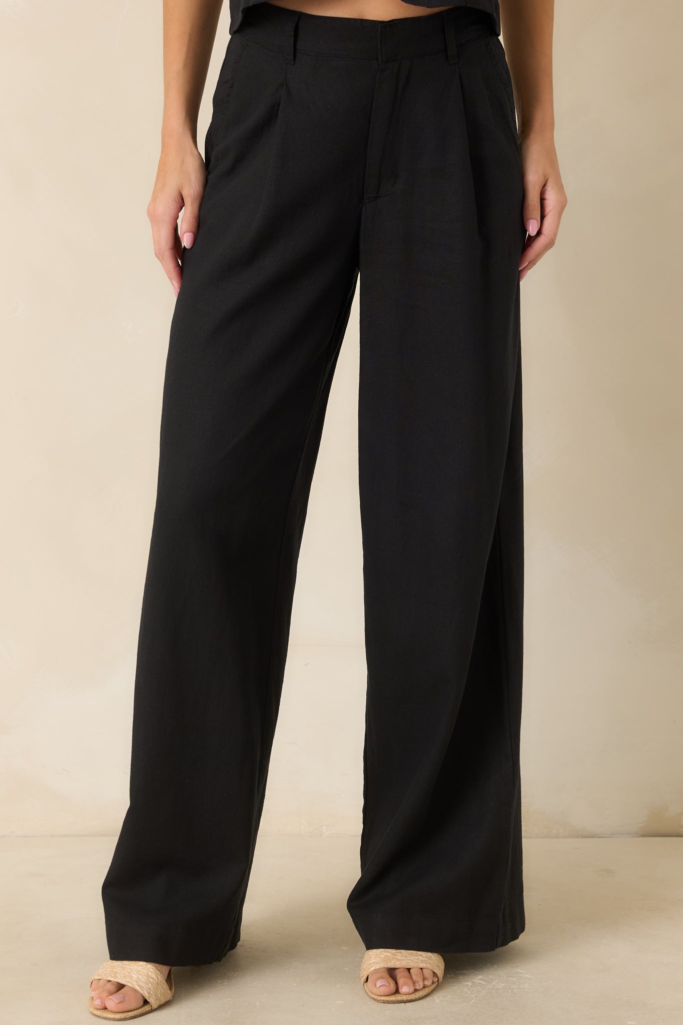 Straight-leg silhouette creates a clean, classic shape in these lightweight washed linen blend pants.