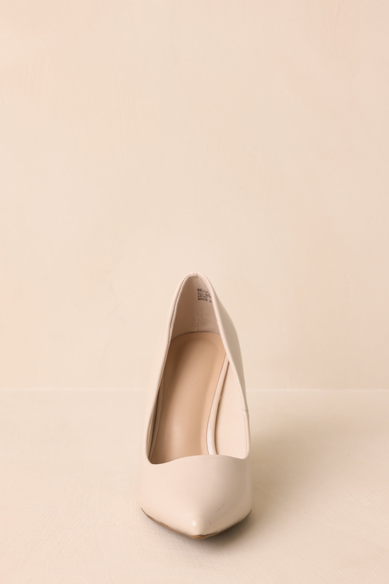 A straight-on shot emphasizing the pointed toe and slip-on opening.