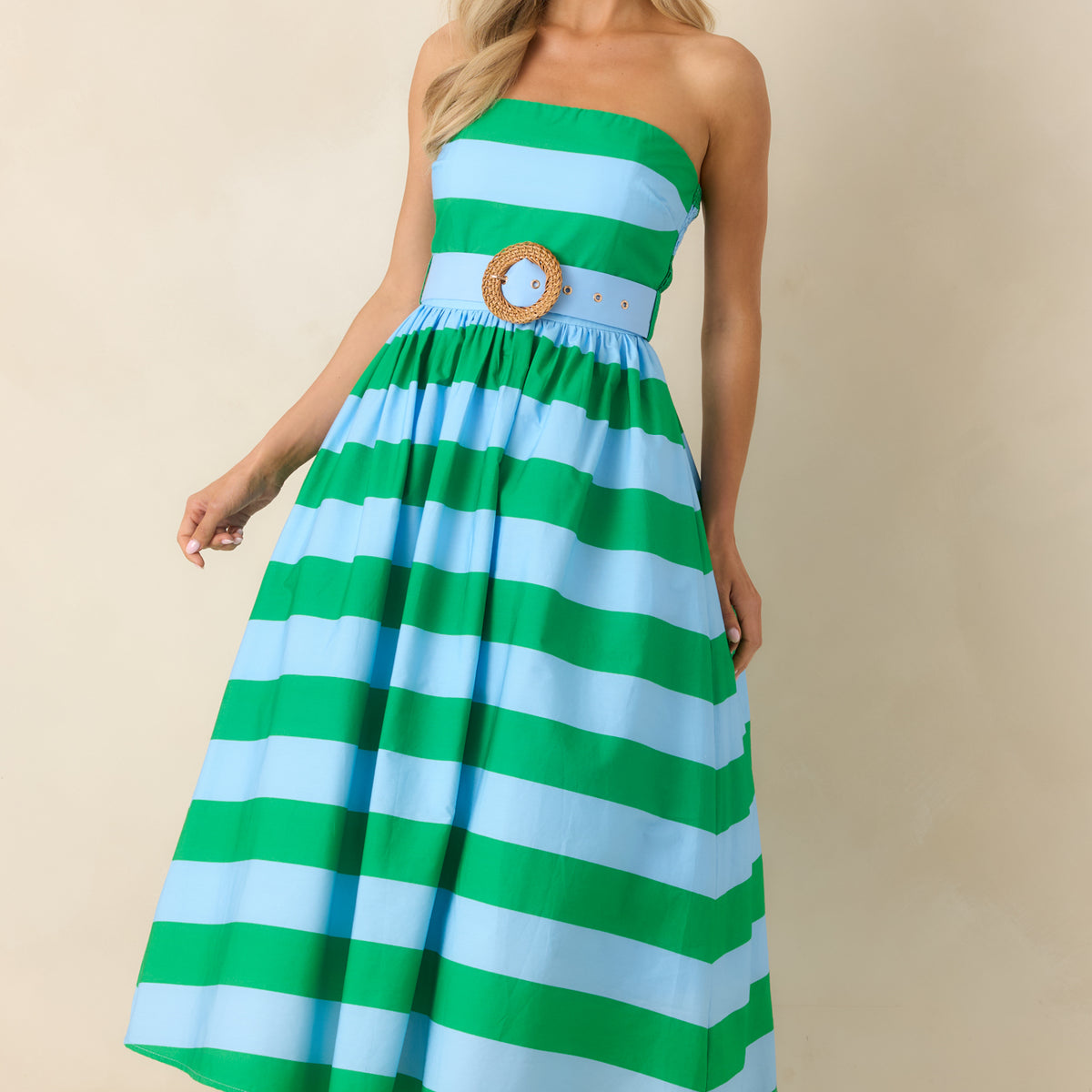 red and green striped dress | & Blue Stripe Strapless Midi Dress matte jersey
