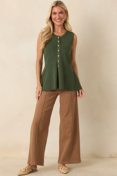 Everything in Place Olive Green Knit Peplum Top | Entro