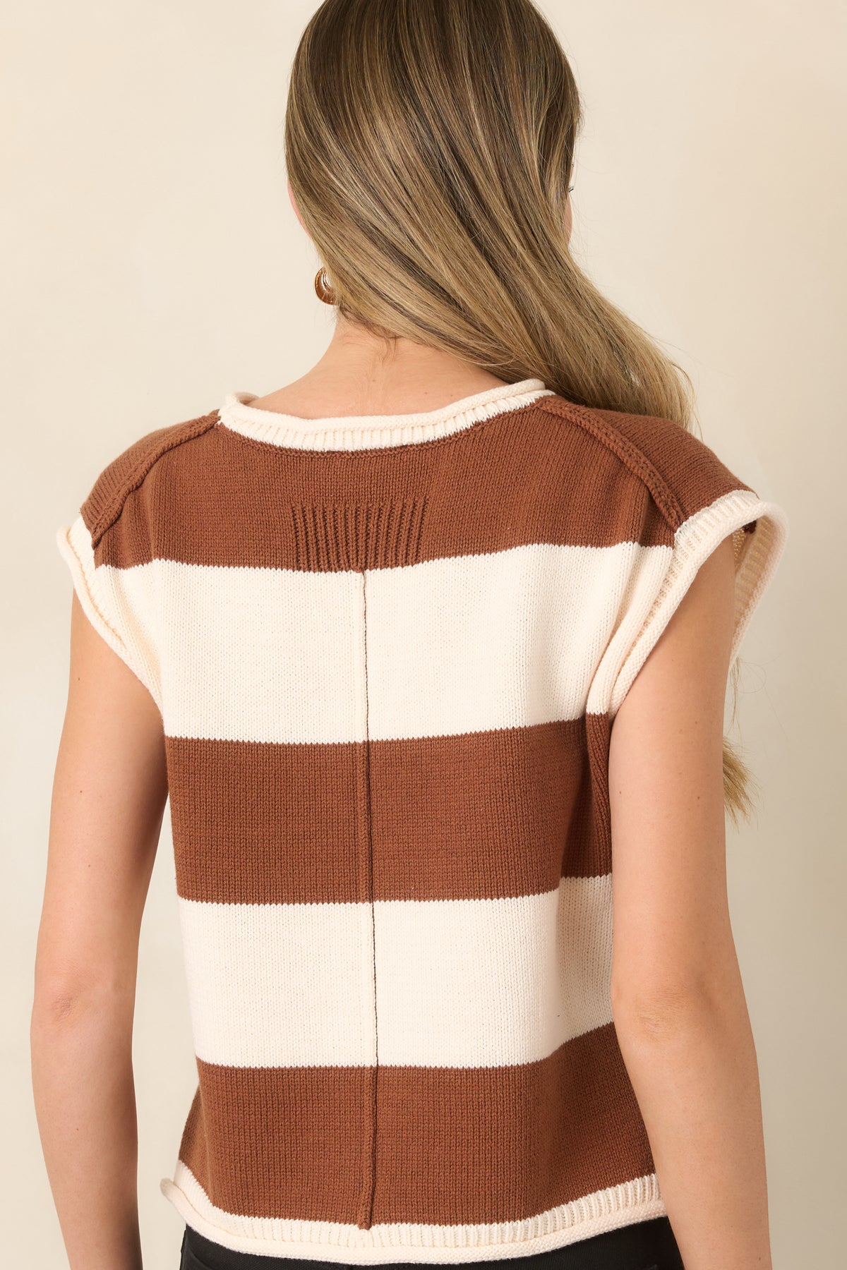 Rear of the striped cotton-blend knit top showing its relaxed silhouette and cap sleeves.
