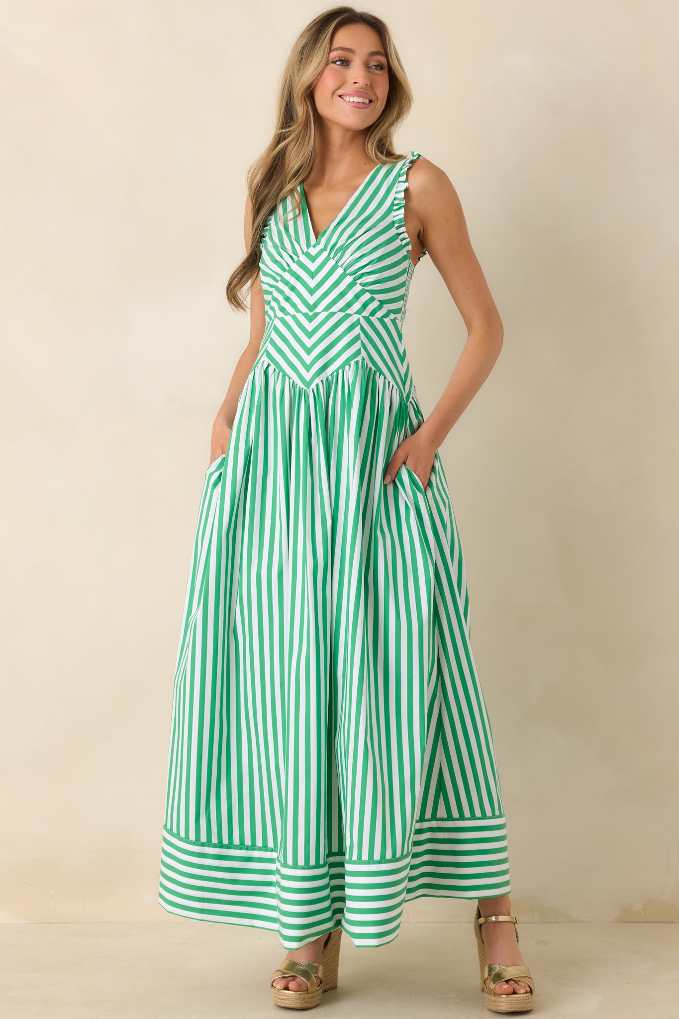 Women's Its a Good Thing Green Stripe Cotton Blend Sleeveless Maxi Dress | Size: S | Red Dress Women's Its a Good Thing Green Stripe Cotton Blend Sleeveless Maxi Dress | Size: S | Red Dress