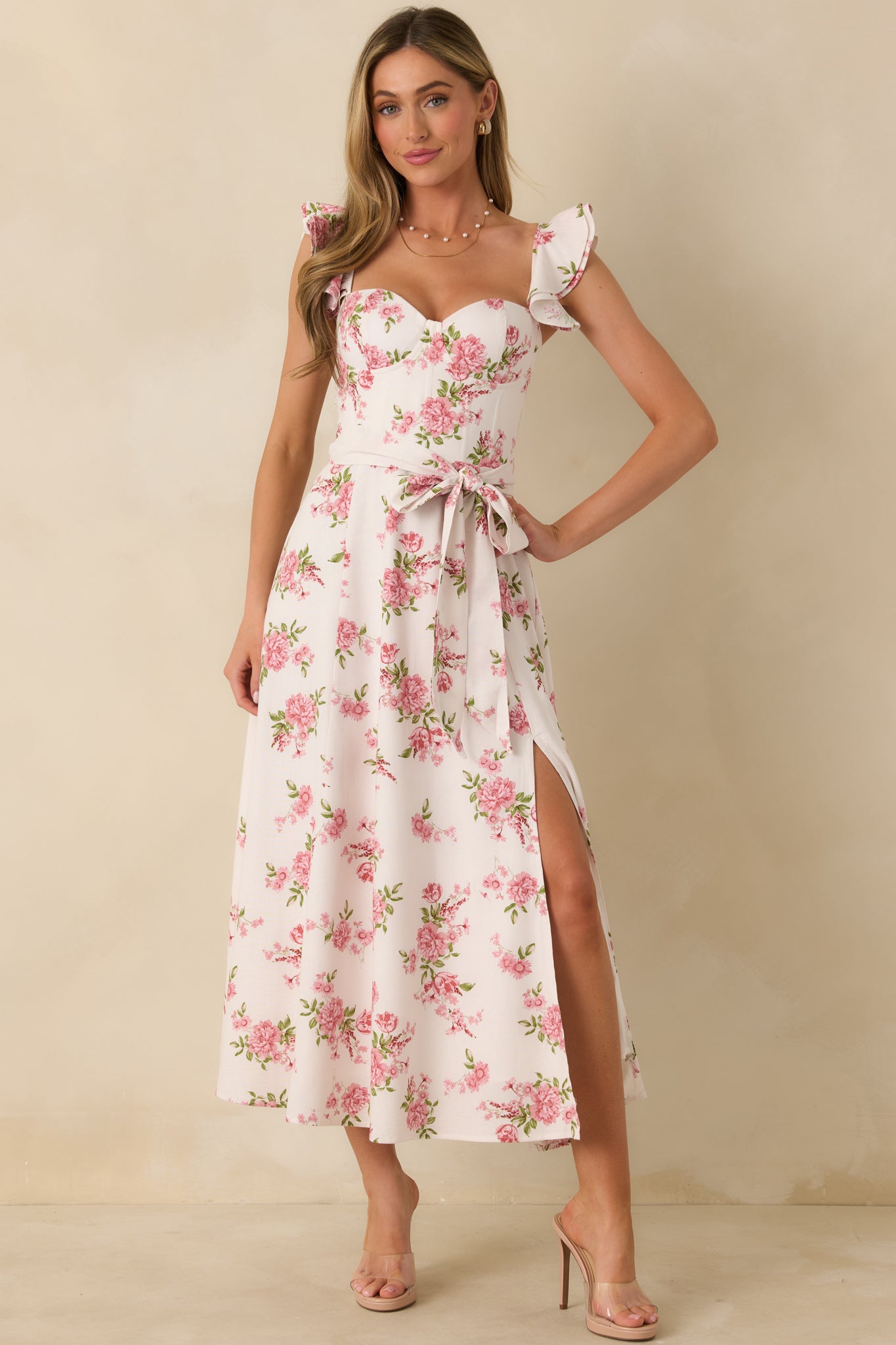 Women's Aimee Rose Pink Floral Bustier Maxi Dress | Color: Light Pink | Size: L