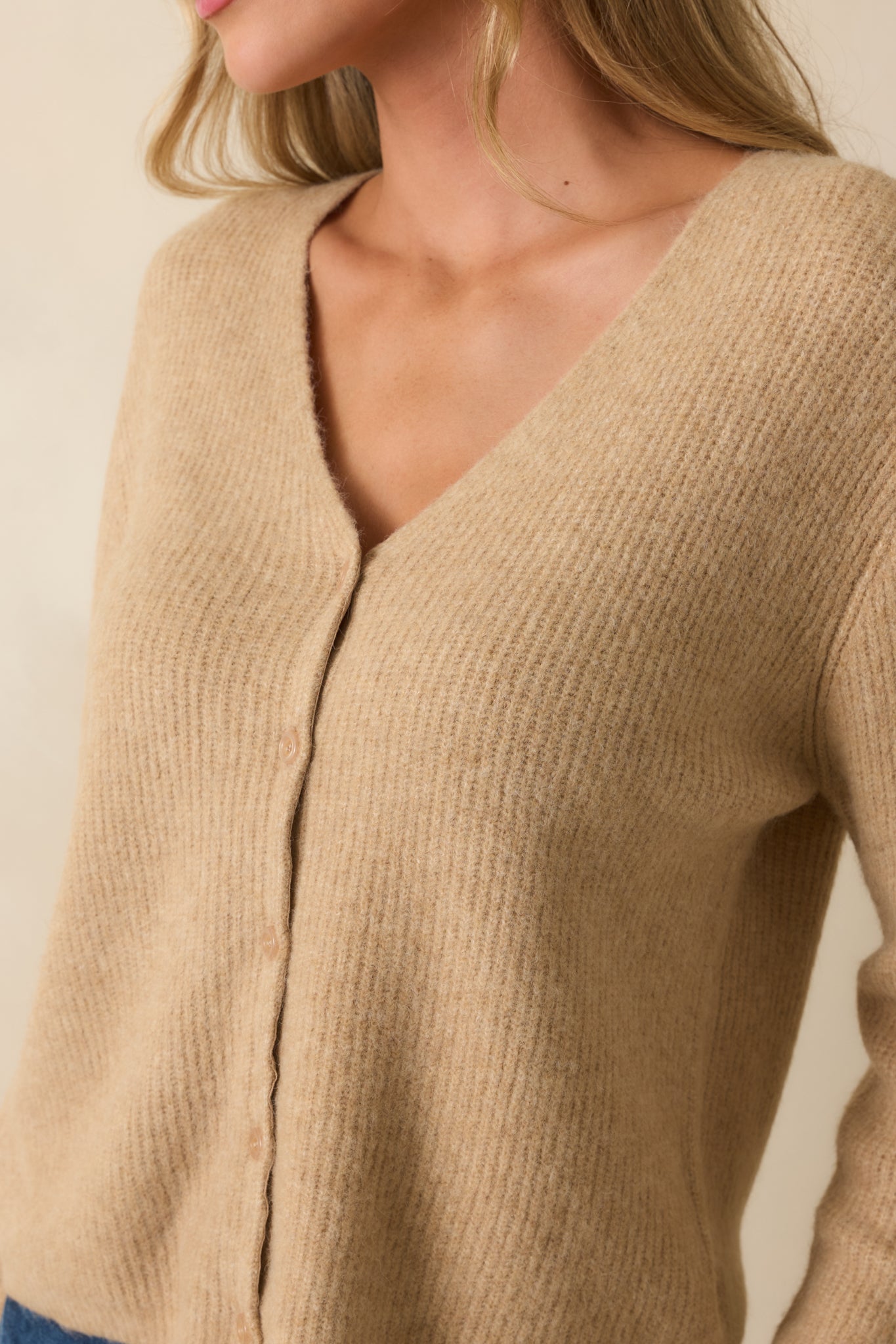 Z Supply Knit Emile V-Neck Cardigan In Tan | Red Dress