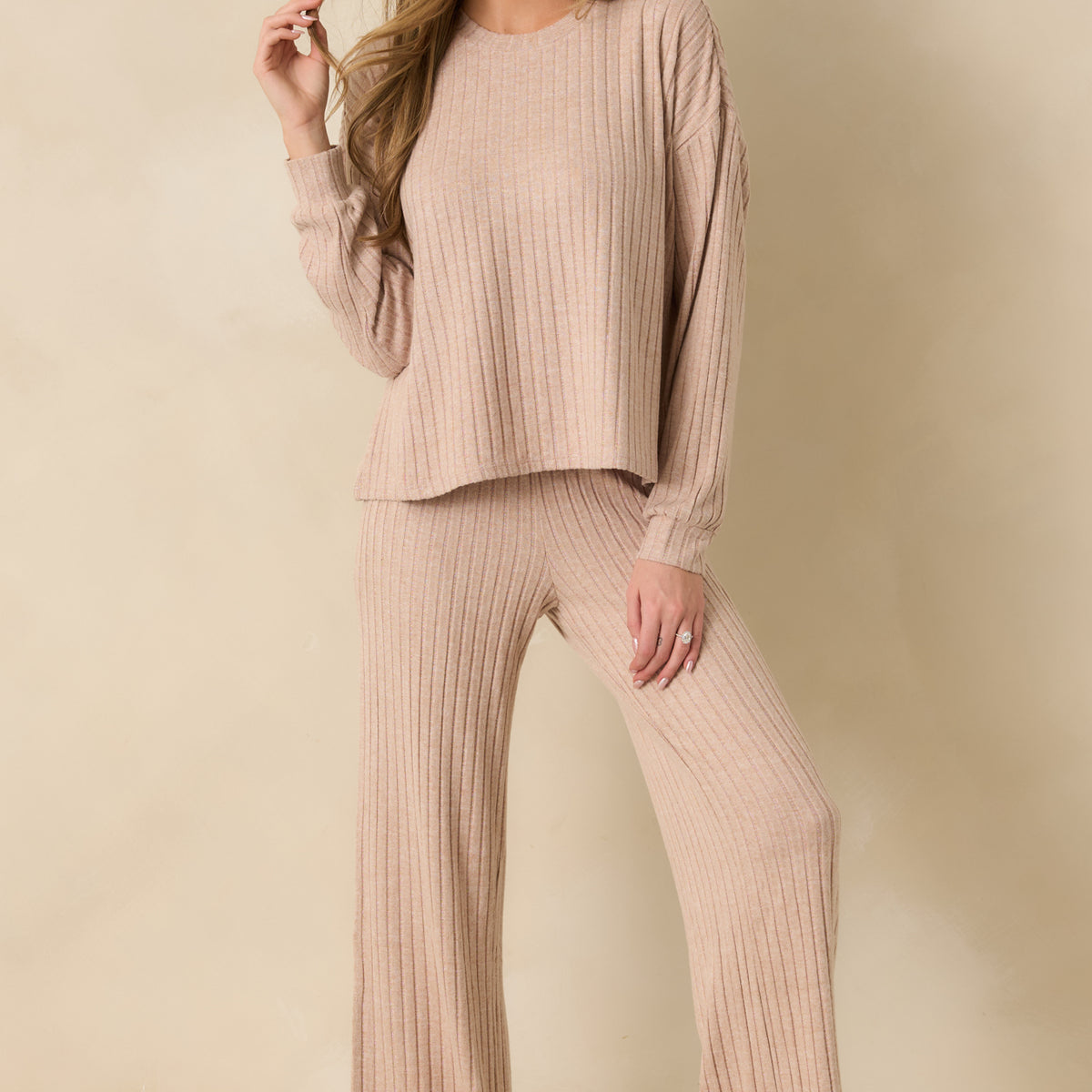 Z Supply Taupe Daydream Silky Rib Long Sleeve Top | Red Dress