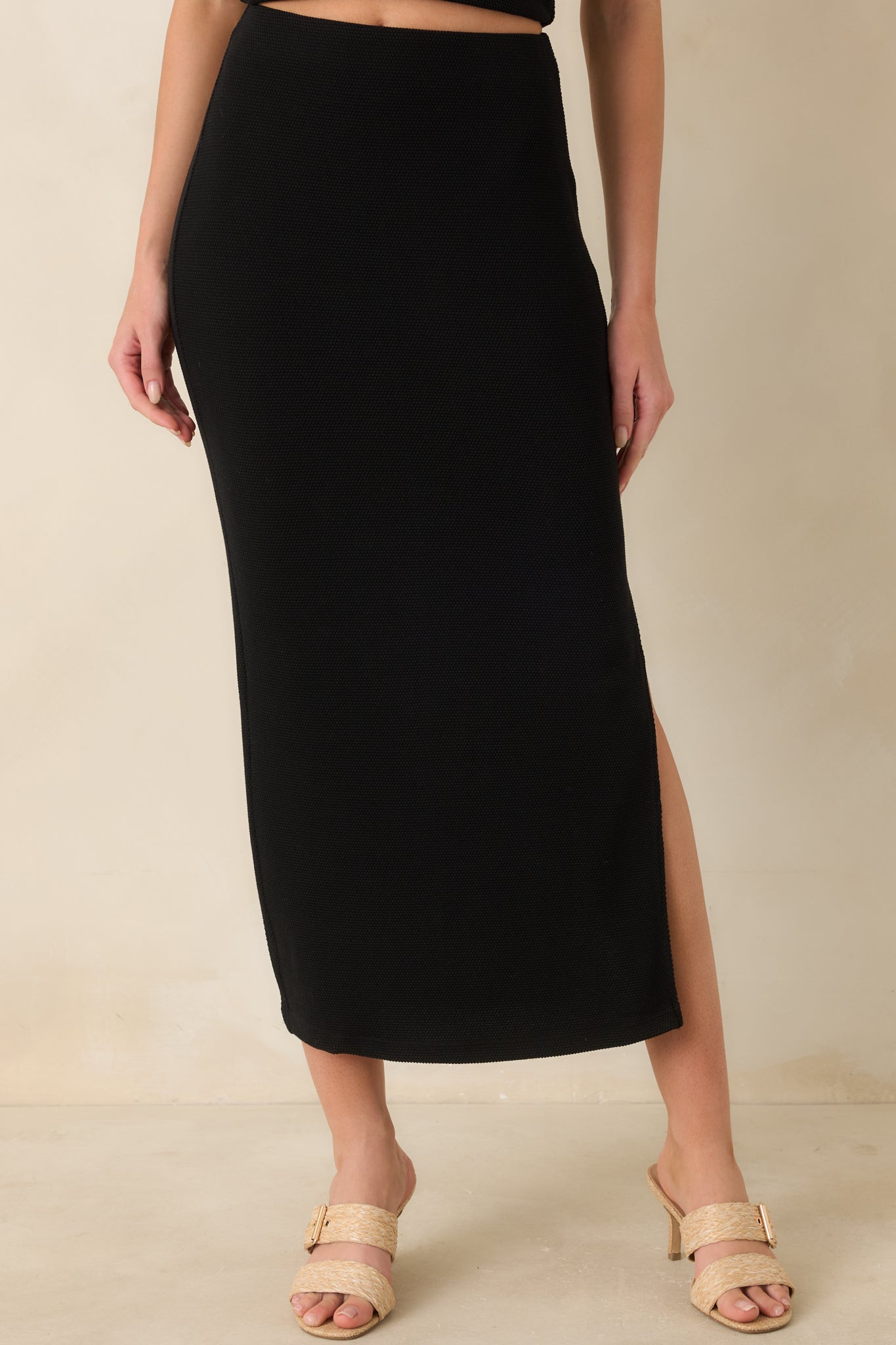Textured fabric detail with smooth pull-on waistband and soft stretch finish.