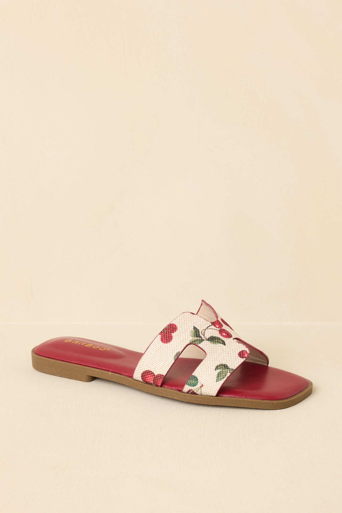 Red Dress | Red Multi Cherry Print Slide Sandals - All Shoes