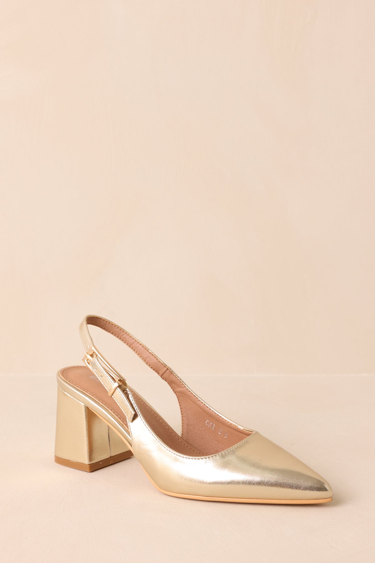 Gold Patent Slingback Block Heels
