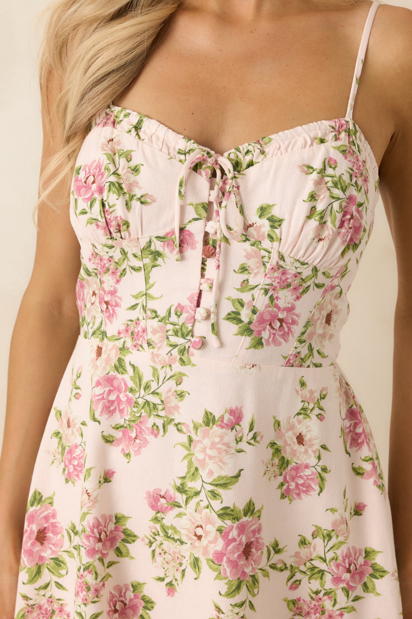 Women's Dreaming of You Beige & Pink Floral Linen Blend Mini Dress | Size: M | Red Dress Women's Dreaming of You Beige & Pink Floral Linen Blend Mini Dress | Size: M | Red Dress