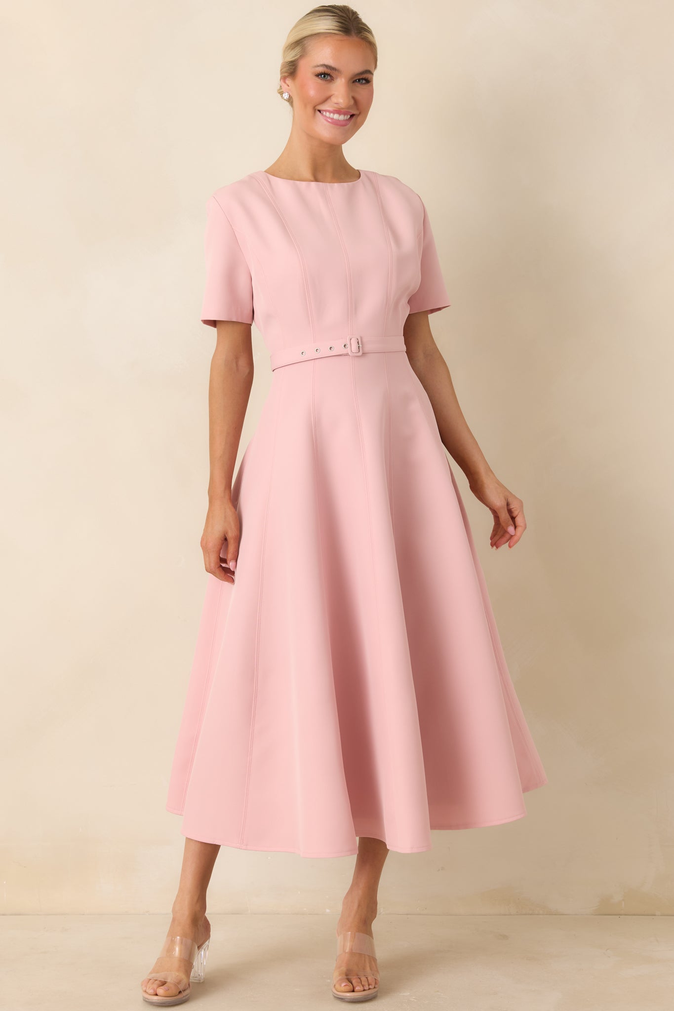 Women's Put Together Perfectly Blush Pink Belted Midi Dress | Size: L | Red Dress Women's Put Together Perfectly Blush Pink Belted Midi Dress | Size: L | Red Dress