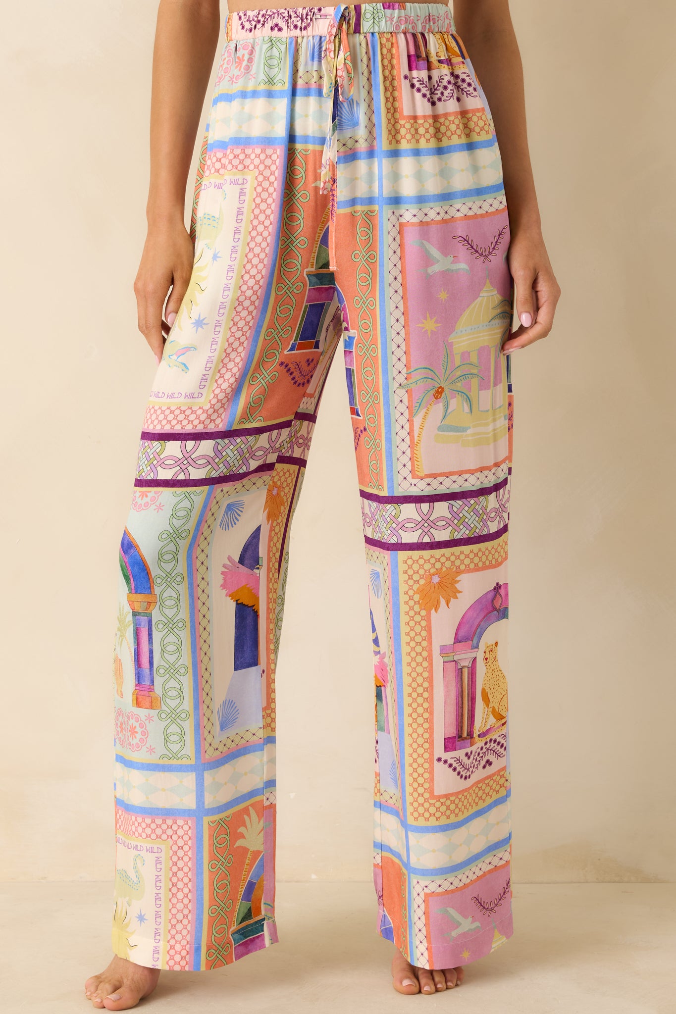 Front section of the tropical pants showing the high-rise fit and soft drape.