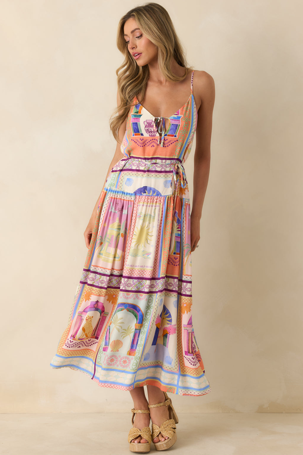 tile print maxi dress Women's MINKPINK Elysia White Multi Tropical | Size: L INV-154277 Off the Shoulder Lace Model is 5 9 SIZ:36