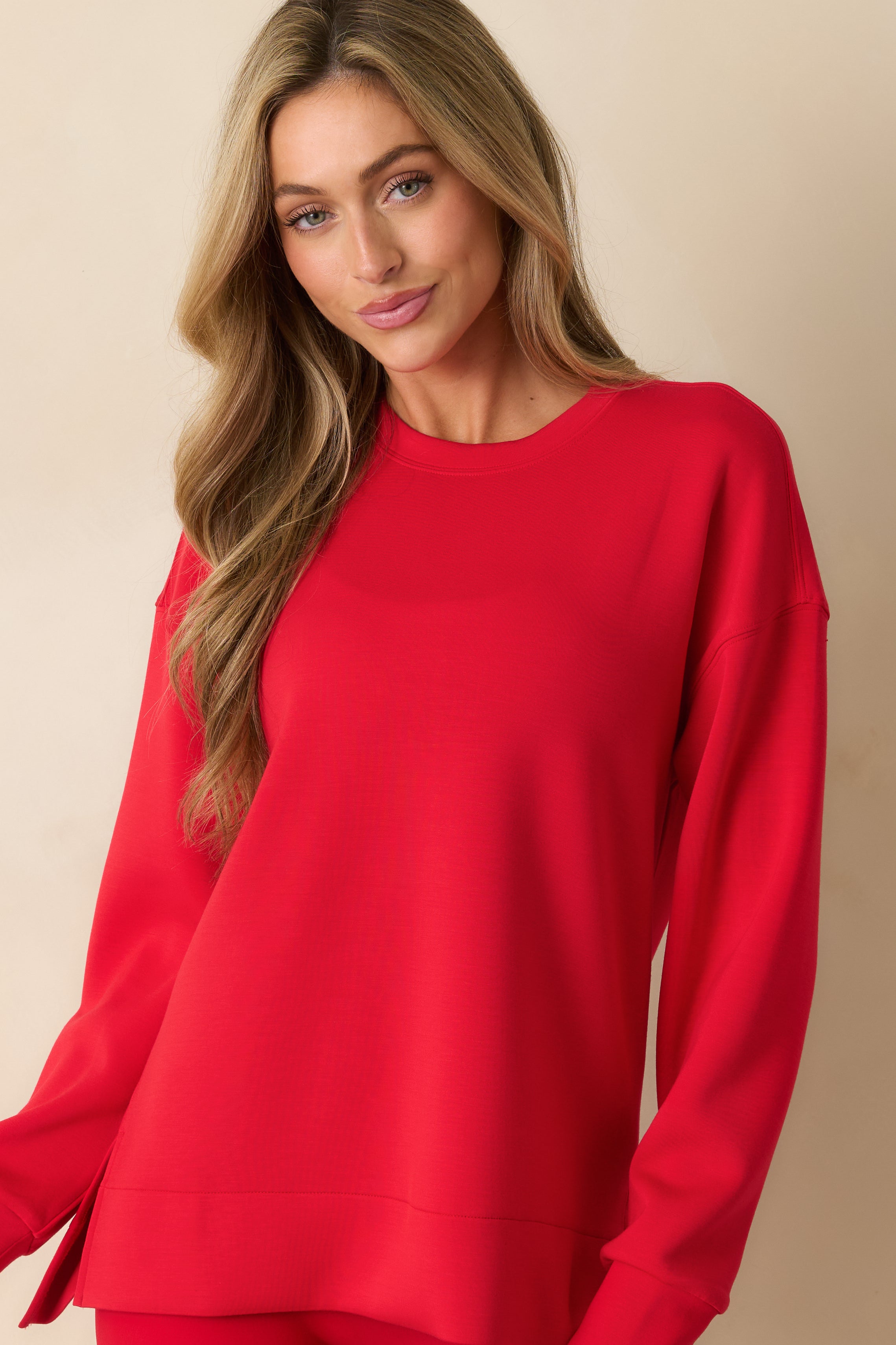View emphasizing the hemline and lightweight, breathable fabric of the tunic.