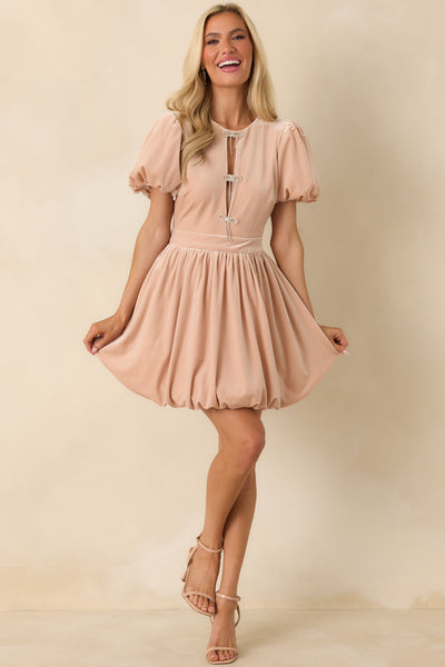 Women's Couldn't Be Sweeter Blush Pink Stretch Velvet Bow Detail Mini Dress | Size: S | Red Dress Women's Couldn't Be Sweeter Blush Pink Stretch Velvet Bow Detail Mini Dress | Size: S | Red Dress
