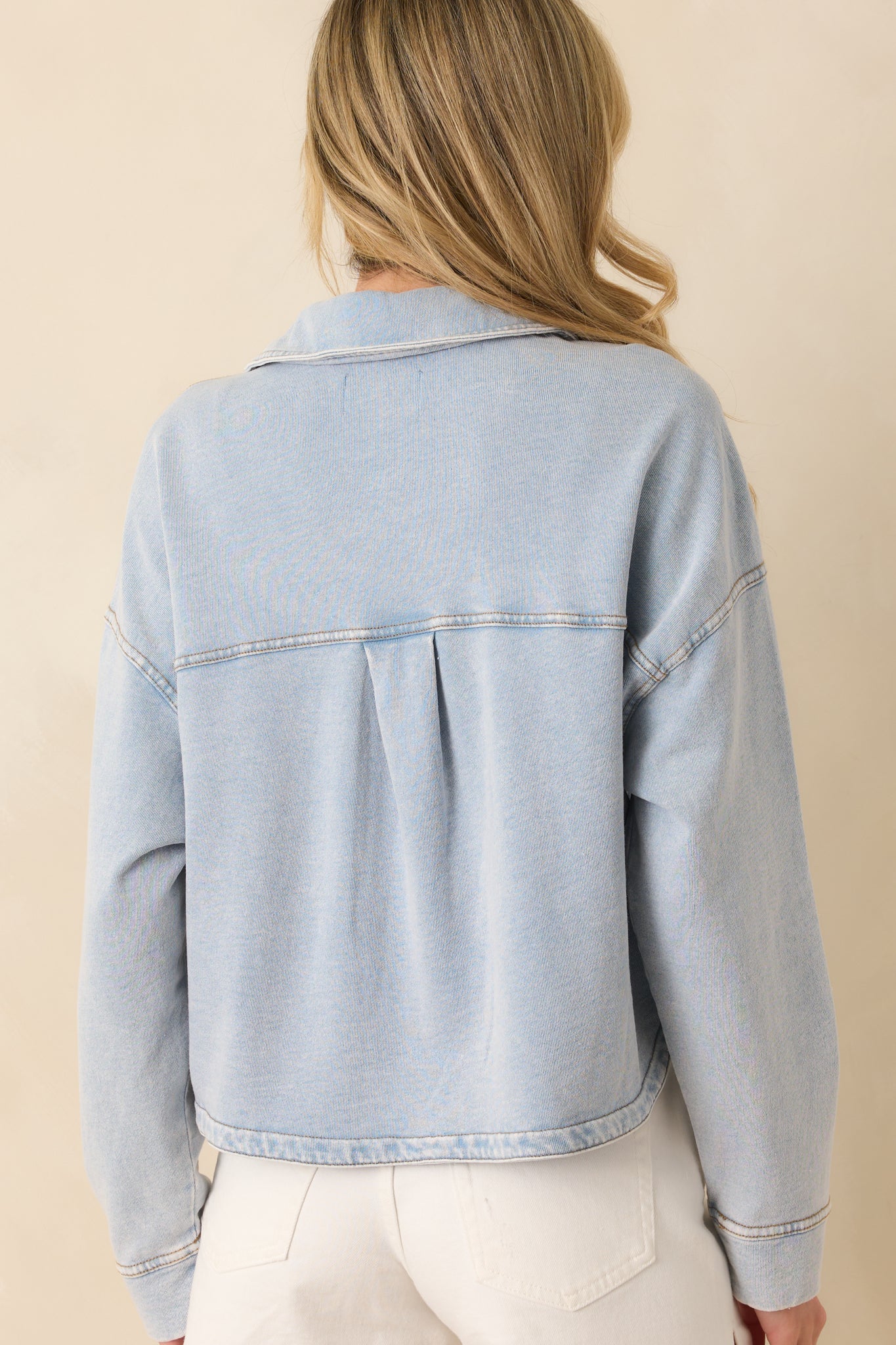 Z Supply All Day Cropped Knit Jacket In Washed Indigo | Red Dress