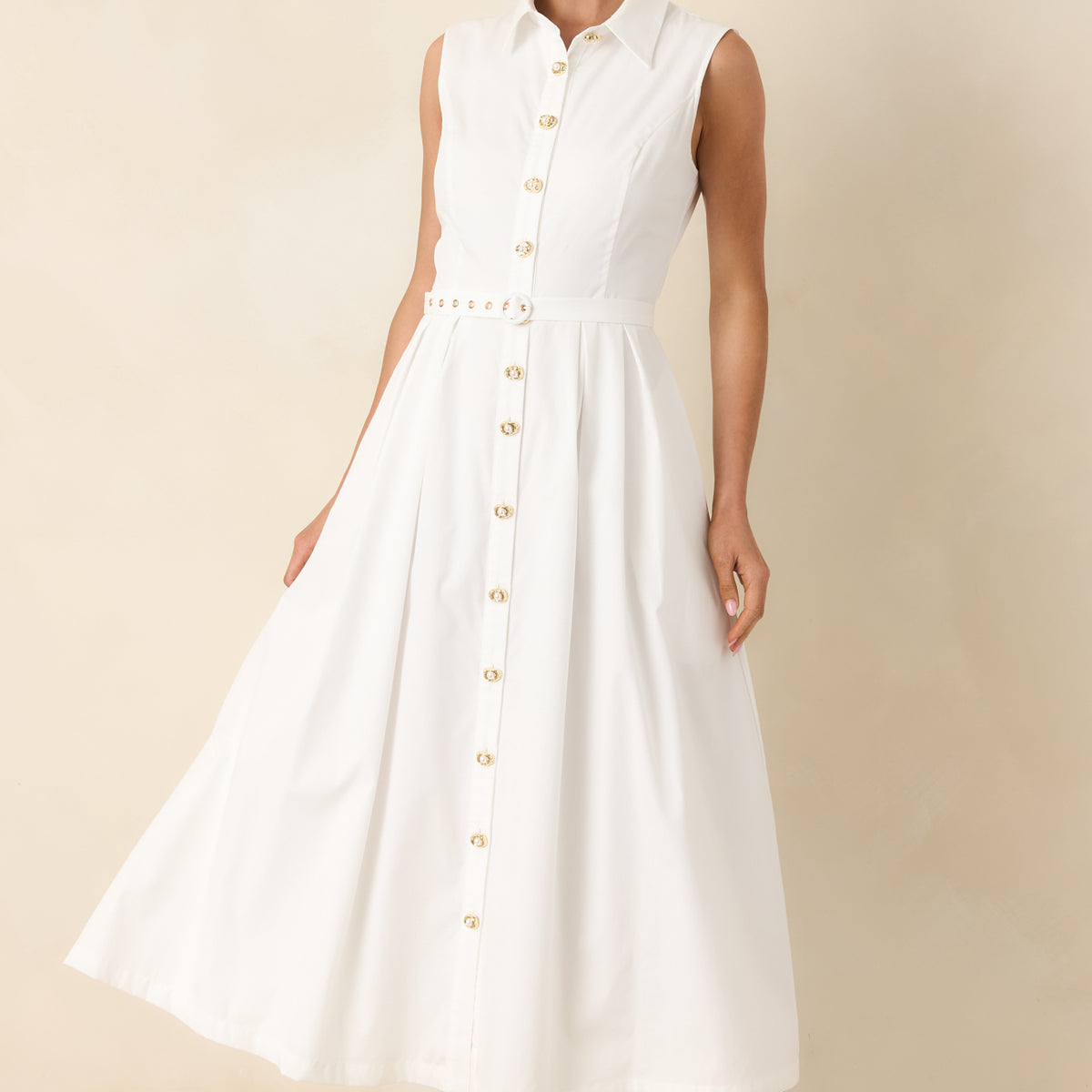 Red Dress | White Cotton Sleeveless Belted Maxi Dress - All Dresses Red Dress | White Cotton Sleeveless Belted Maxi Dress - All Dresses
