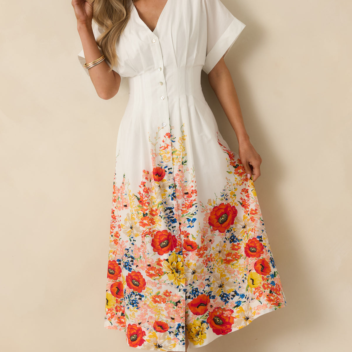 Women's What Comes Next White Multi Cotton Floral Midi Dress | Size: L | Red Dress Women's What Comes Next White Multi Cotton Floral Midi Dress | Size: L | Red Dress