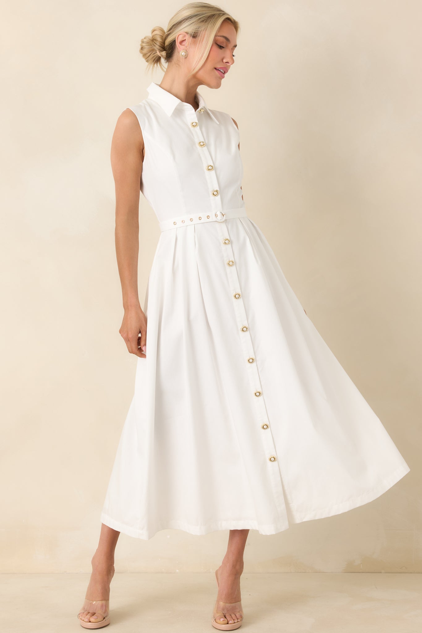 Red Dress | White Cotton Sleeveless Belted Maxi Dress