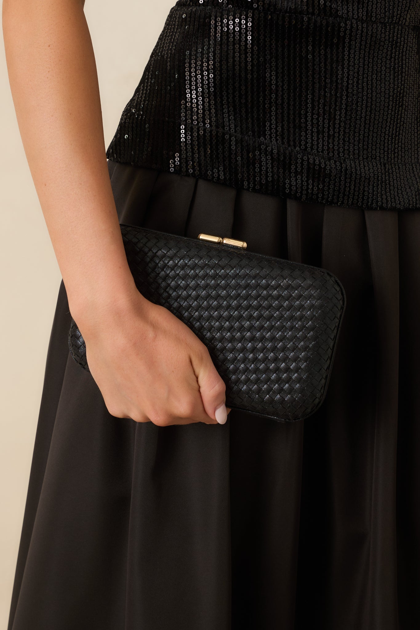 Women's Truth Be Told Black Woven Structured Clutch Handbag | Red Dress Women's Truth Be Told Black Woven Structured Clutch Handbag | Red Dress