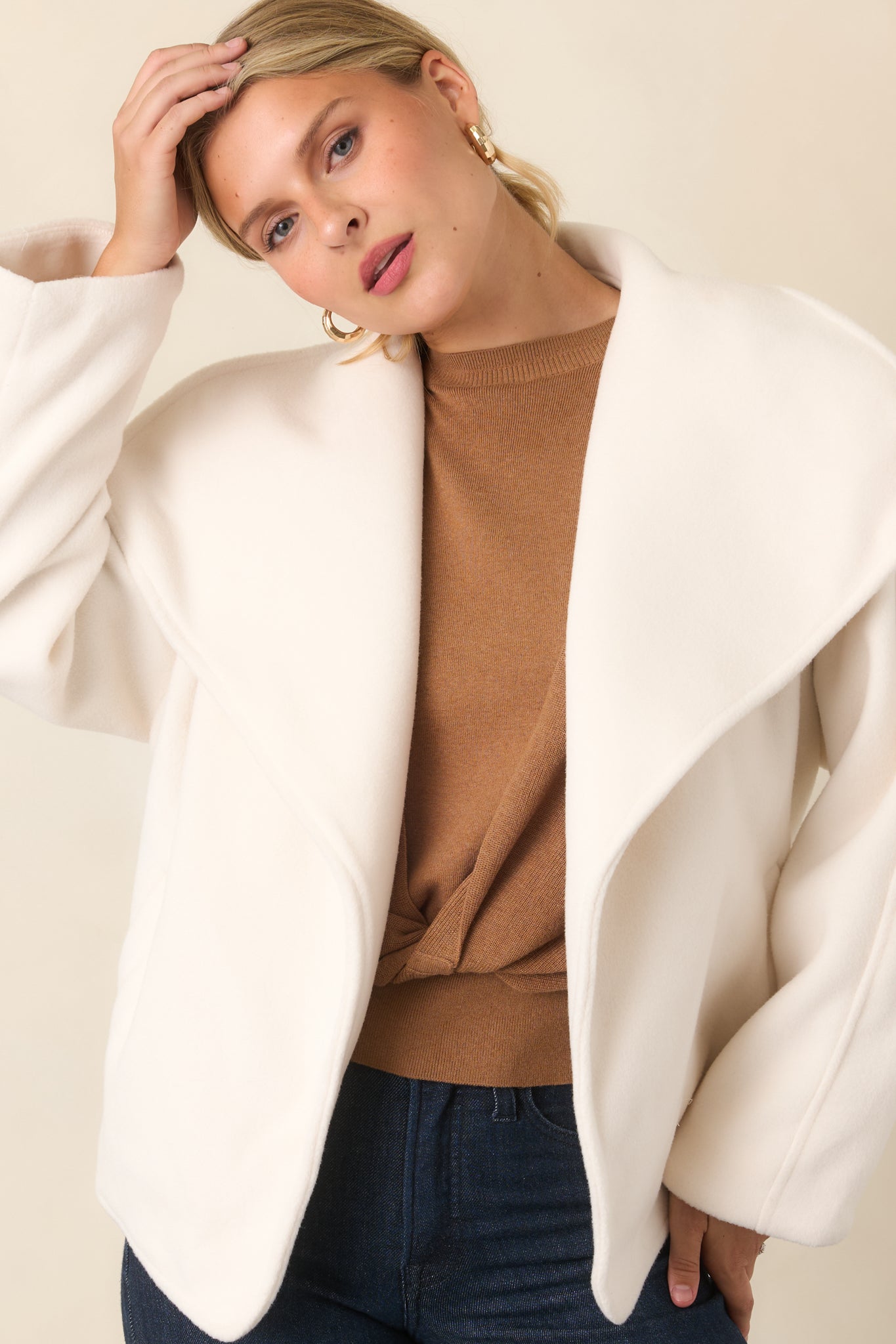 Nicole Ivory Plush Tie Belt Wrap Jacket | Elevator Disco