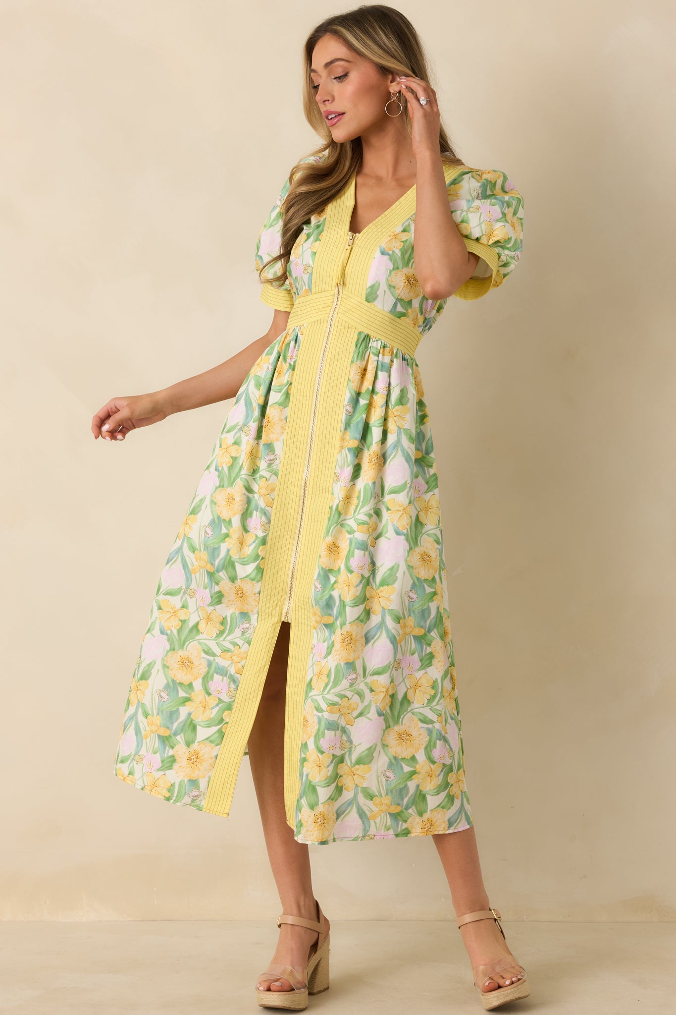 green and yellow floral maxi dress Morning Meadow Smocked Maxi Dress Natural/Dusty Coral / L