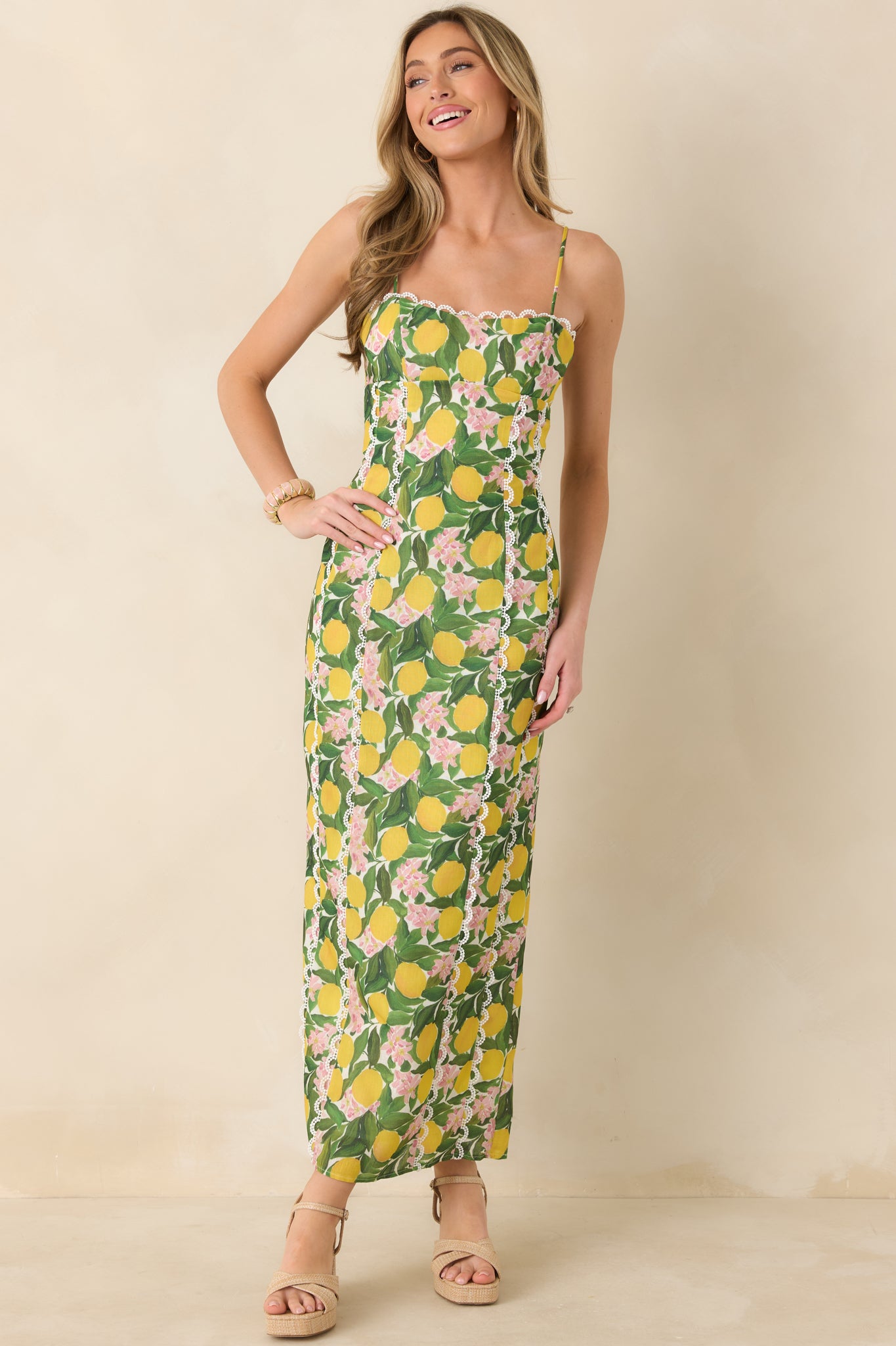 green and yellow floral maxi dress Morning Meadow Smocked Maxi Dress Natural/Dusty Coral / L main image 1