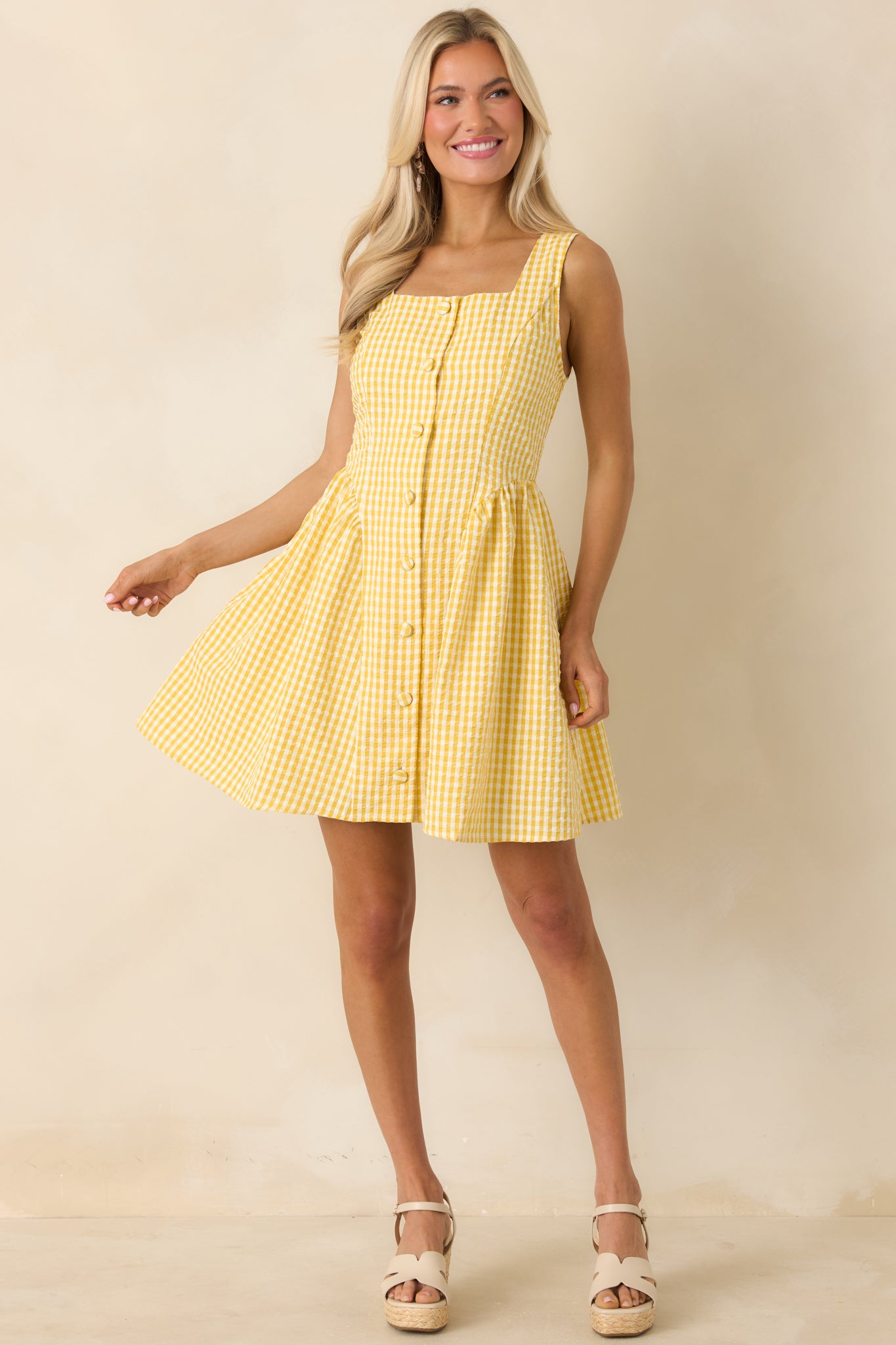 Red Dress | Yellow Gingham Sleeveless Mini Dress - All Dresses Red Dress | Yellow Gingham Sleeveless Mini Dress - All Dresses