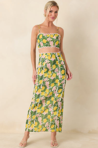 Red Dress | Yellow Multi Lemon Blossom Crop Top - All Tops