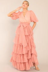 A Beautiful Feeling Rose Pink Tiered Tulle Maxi Dress - Red Dress