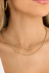 A Classic Gold Layered Chain Necklace - Red Dress