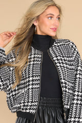 A True Mystery Black Houndstooth Jacket - Red Dress