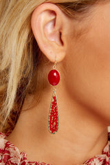 Across The Room Ruby Red Beaded Earrings - Red Dress